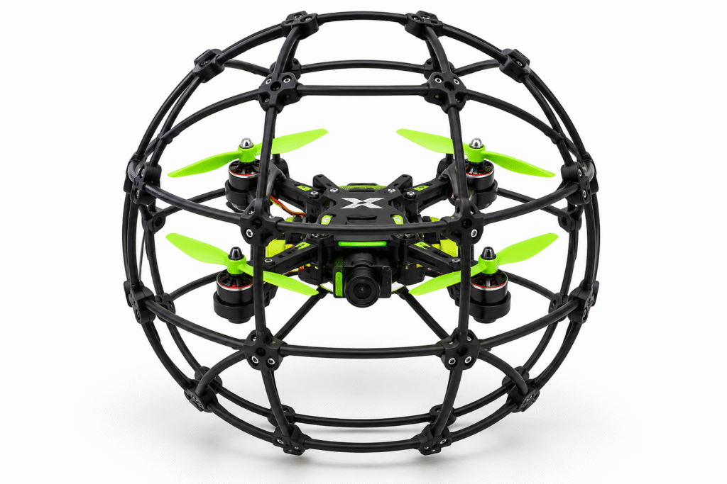 Protected spherical soccer FPV drone